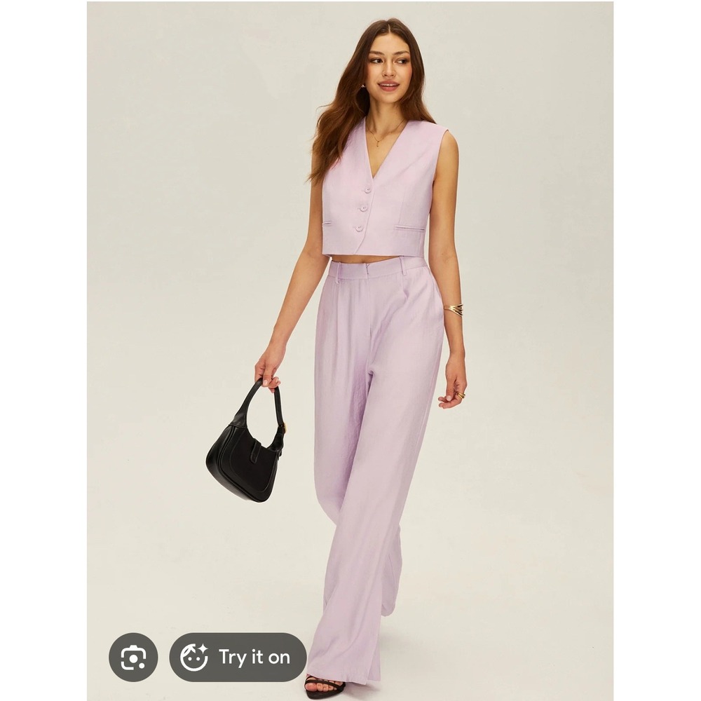 Cummense cropped vest wide leg set purple size medium office formal